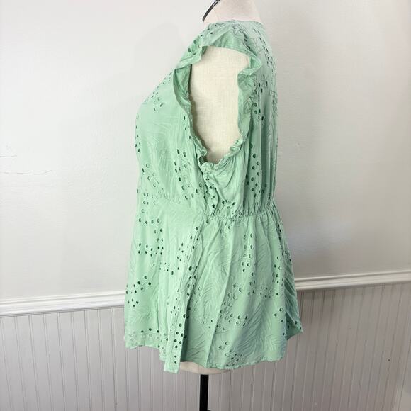 Torrid 2X Babydoll Tank Top Blouse Eyelet Ruffle Green Fairy Cottage Coquette - Picture 15 of 15